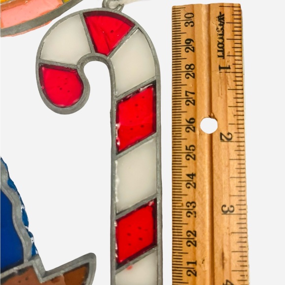 6 Vintage Suncatcher Christmas Ornament Faux Stained Glass Noel Wreath Candle 4" - Picture 10 of 14